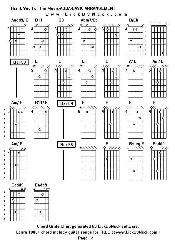 Chord Grids Chart of chord melody fingerstyle guitar song-Thank You For The Music-ABBA-BASIC ARRANGEMENT,generated by LickByNeck software.